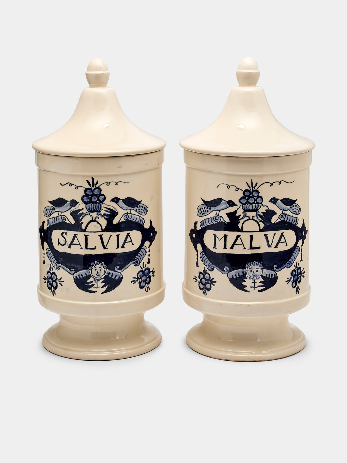 Antique and Vintage - 1940s Italian Ceramic Apothecary Jars (Set of 2) - Blue - ABASK - 
