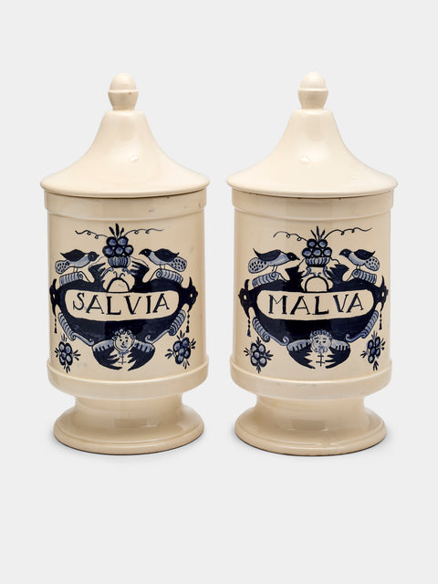 Antique and Vintage - 1940s Italian Ceramic Apothecary Jars (Set of 2) - Blue - ABASK - 