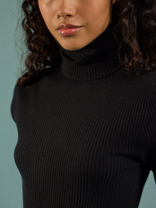 Arch4 - Izzy Baby Goat Cashmere Rollneck Top | Size: S - Black - ABASK