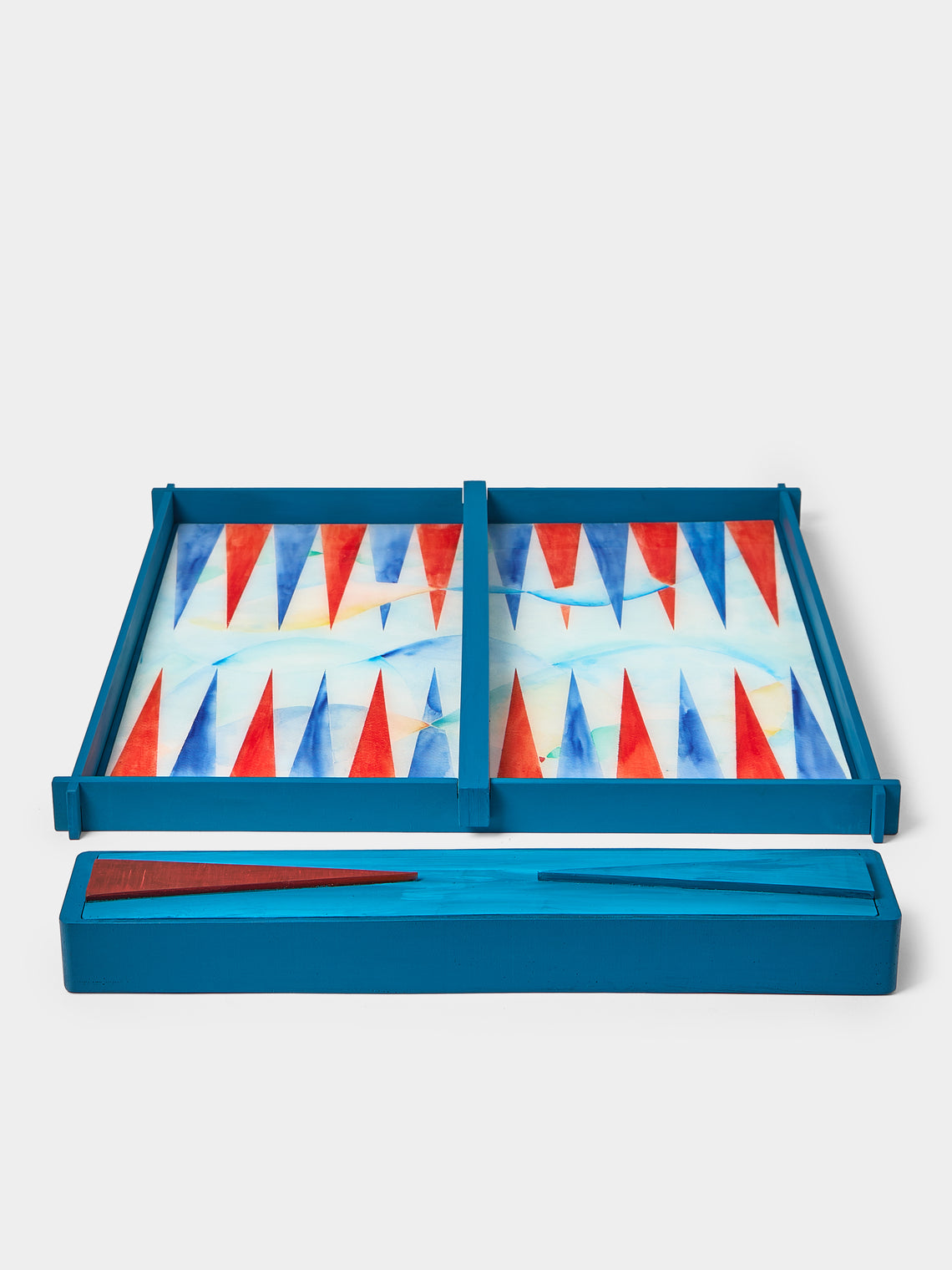 Valeria Molinari - Water Hand-Painted Watercolor Wood Backgammon Set - Blue - ABASK