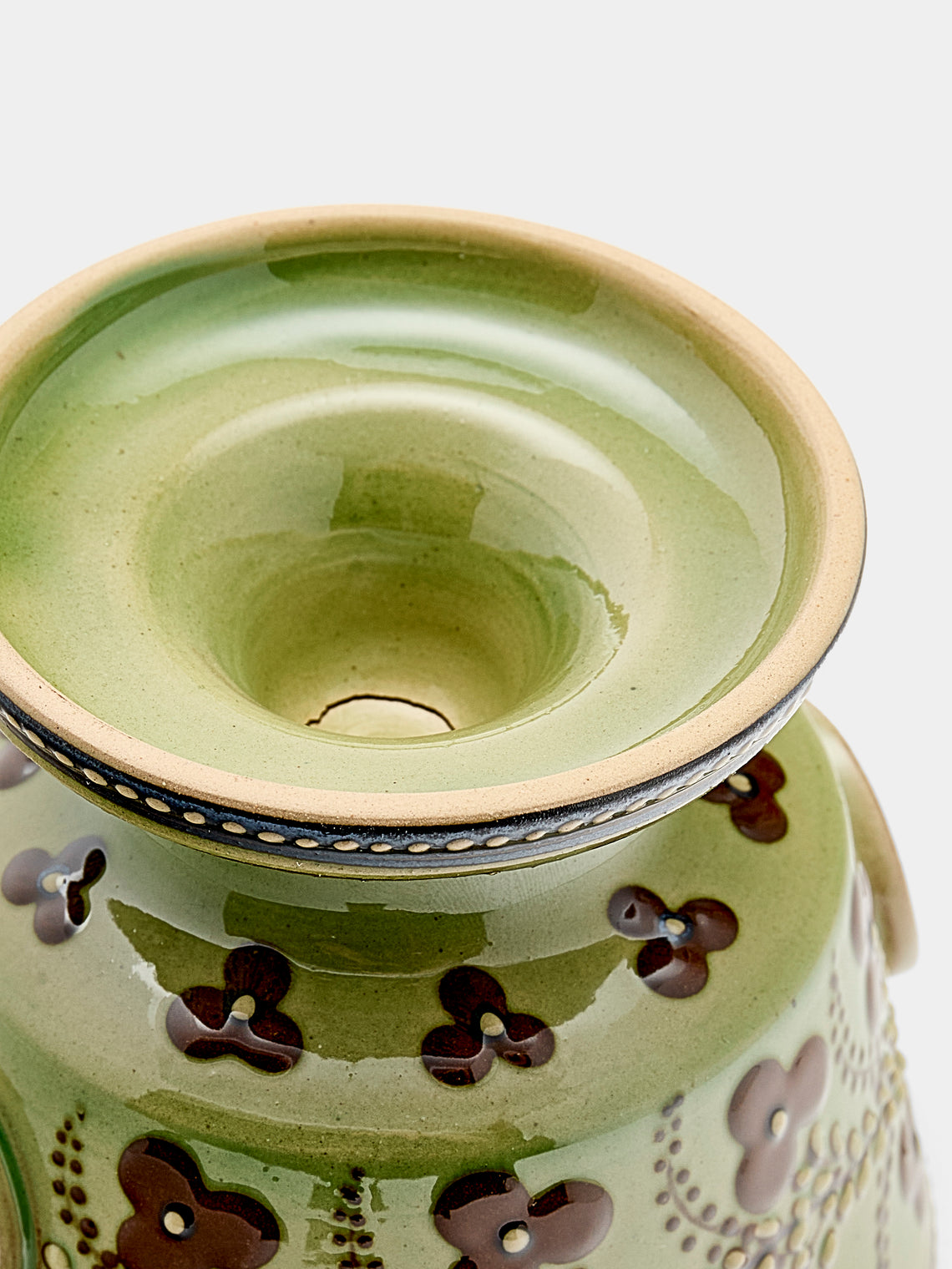 Poterie d’Évires - Flowers Hand-Painted Ceramic Small Raised Bowl - Green - ABASK