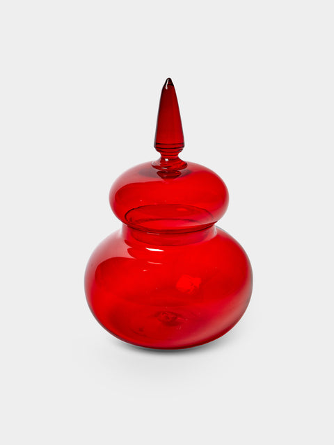 Antique and Vintage - Mid-Century Paolo Venini Compostiere 4741 Murano Glass Lidded Vase (9.5in/24cm) - Red - ABASK - 