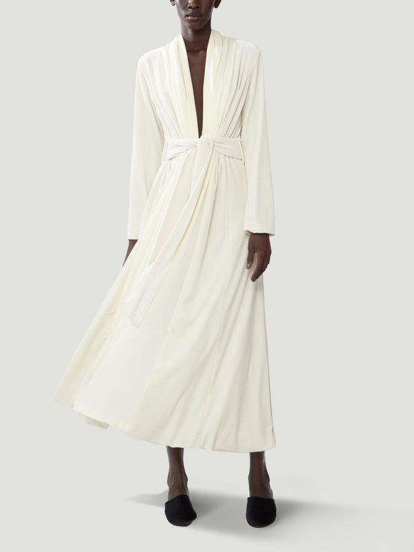 Loretta Caponi - Carla Velvet and Silk Robe - Cream - ABASK