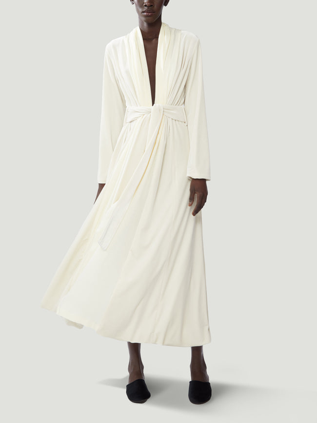 Loretta Caponi - Carla Velvet and Silk Robe - Cream - ABASK