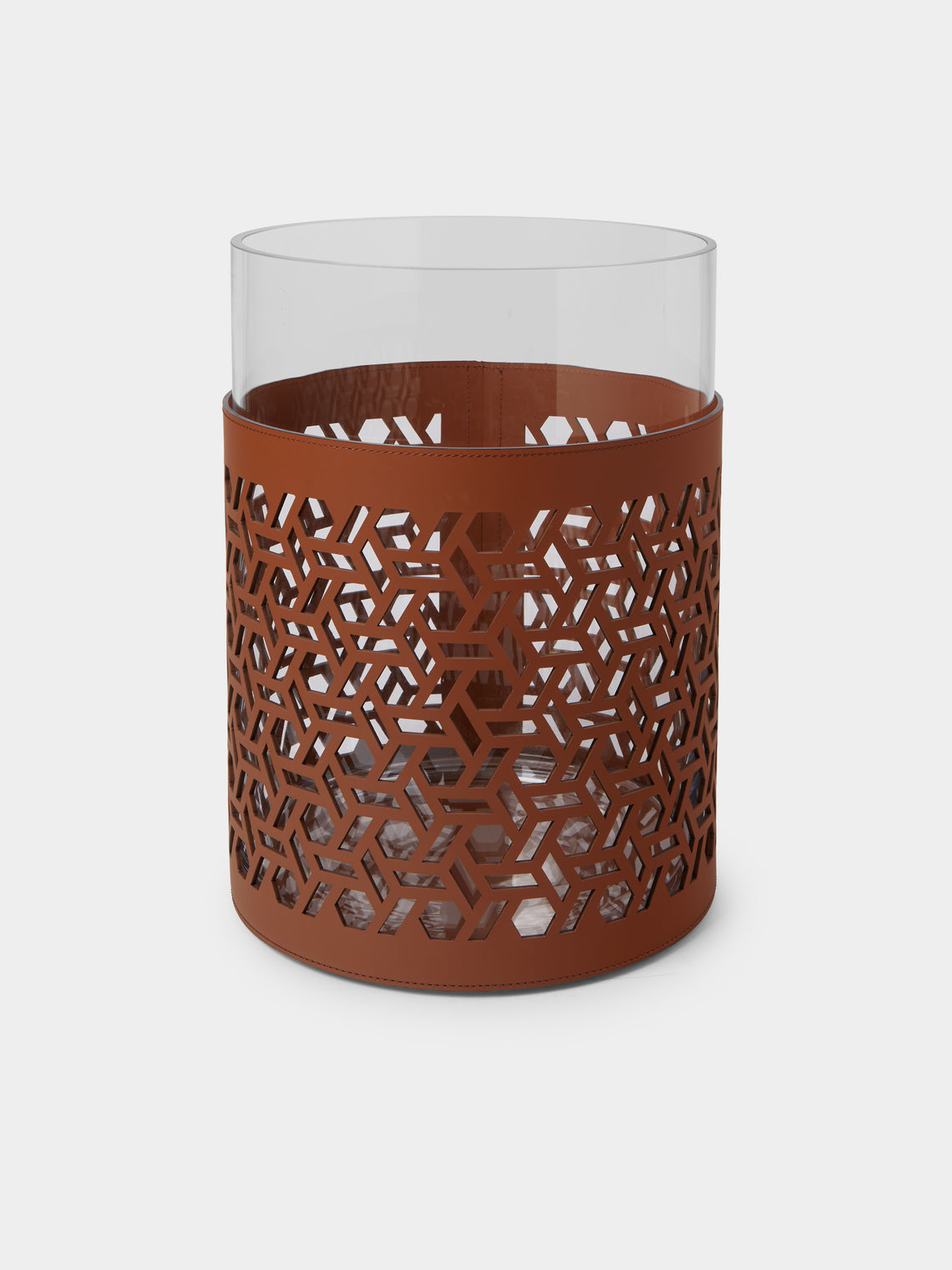 RUDI - Atmosphere Glass and Leather Large Candle Holder - Brown - ABASK - 