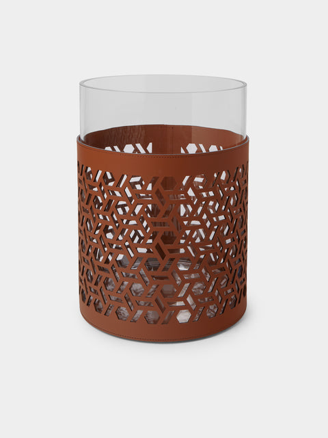 RUDI - Atmosphere Glass and Leather Large Candle Holder - Brown - ABASK - 