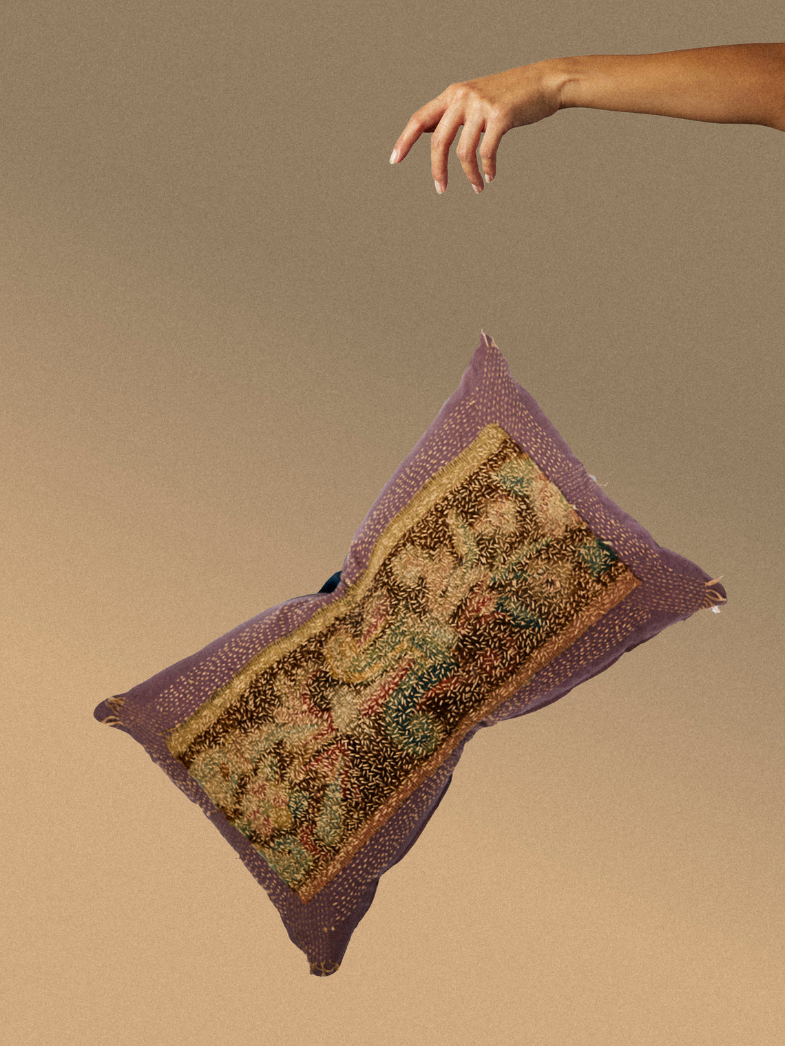 By Walid - 17th-Century French Tapestry and Linen Pillow (26in/66cm) - Multiple - ABASK