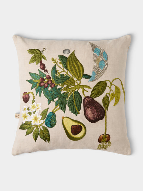 Bokja - Avocado Moon Embroidered Linen Cushion (17.5in/45cm) - Multiple - ABASK - 