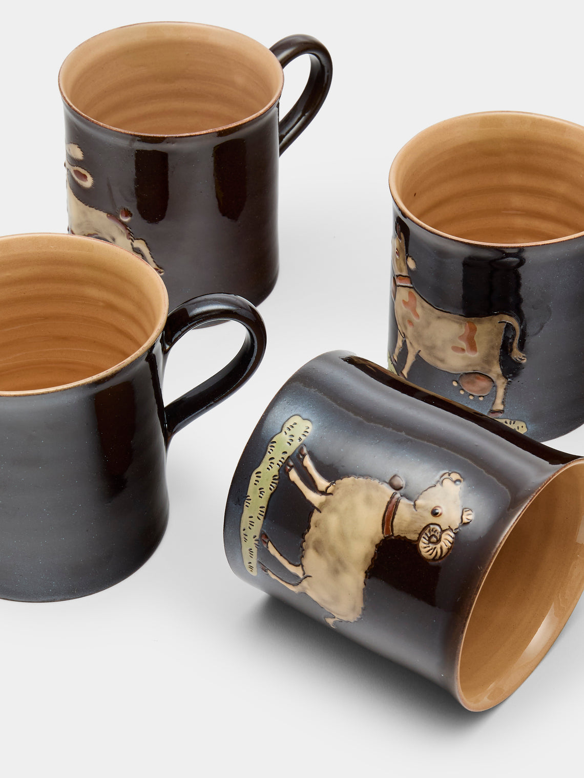 Poterie d’Évires - Safari Hand-Painted Ceramic Mugs (Set of 6) - Dark brown - ABASK