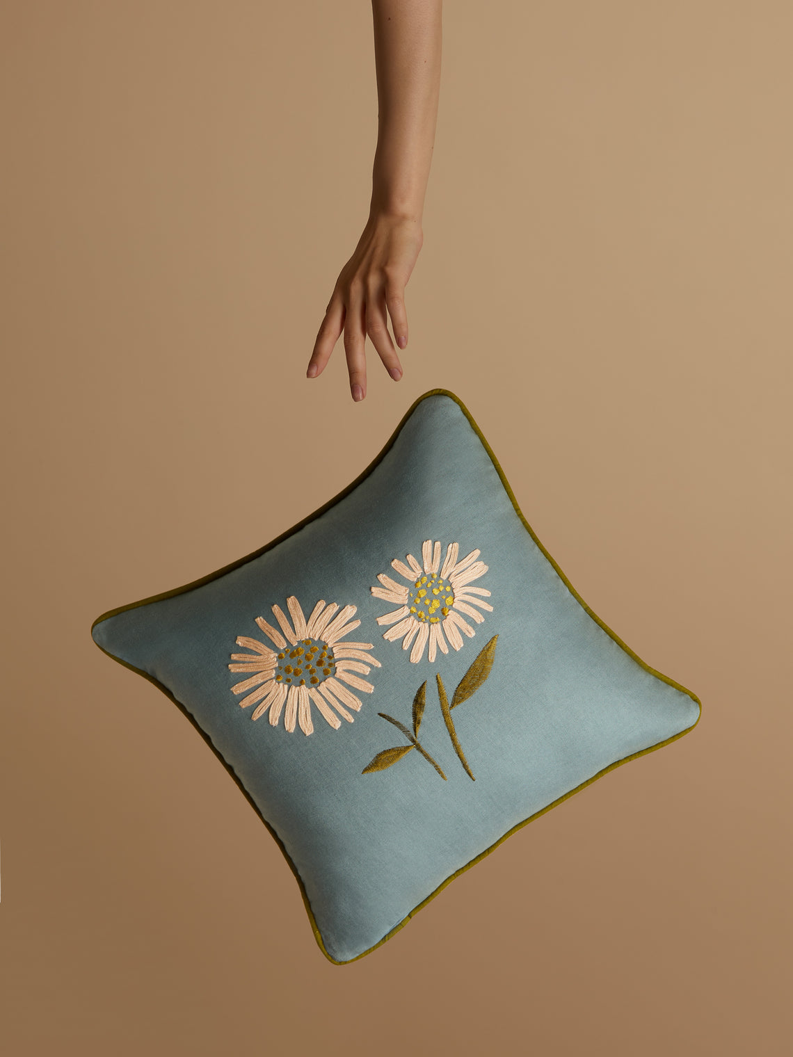 Lora Avedian - Aster Embroidered Linen Cushion -  - ABASK