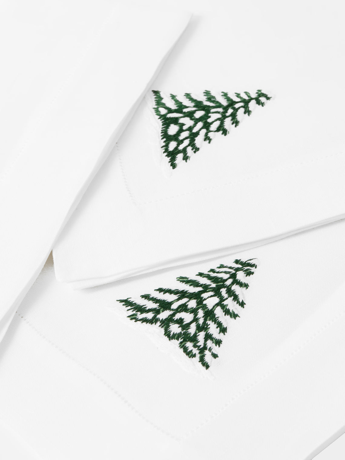 ERI Textiles - | Set of 4 | Winter Forest Hand-Embroidered Linen Napkins - White - ABASK