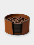 RUDI - | Set of 12 | Acquerello Leather Coasters with Holder - Tan - ABASK - 