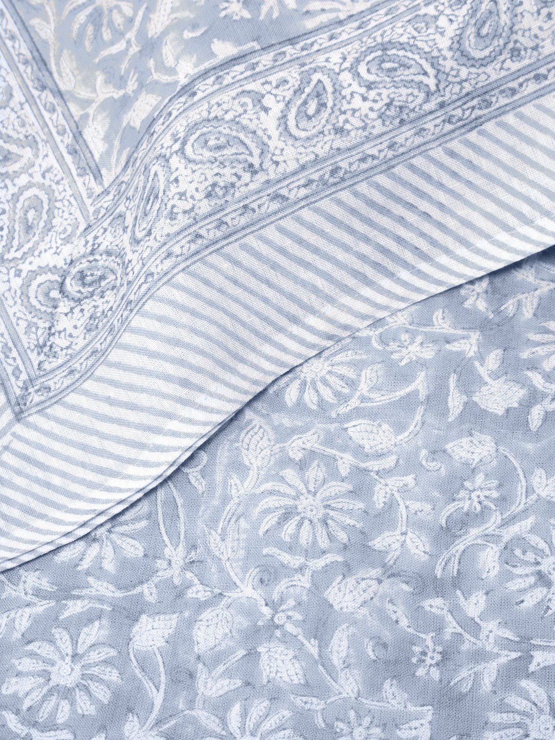 Chamois - Margerita Block-Printed Linen Medium Rectangular Tablecloth - Gray - ABASK