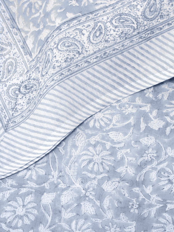 Chamois - Margerita Block-Printed Linen Medium Rectangular Tablecloth - Gray - ABASK