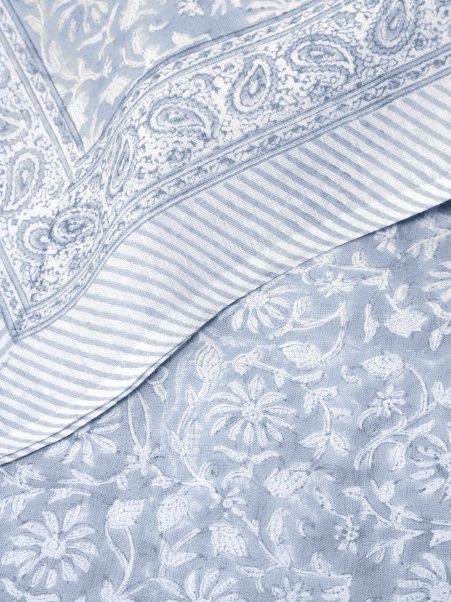 Chamois - Margerita Block-Printed Linen Medium Rectangular Tablecloth - Gray - ABASK