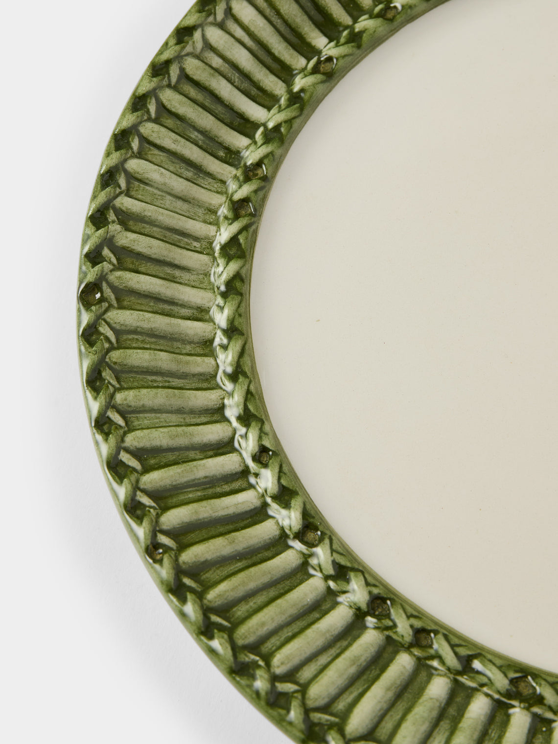 Tessalume Ceramiche - | Set of 4 | Wicker Hand-Painted Ceramic Dessert Plates - Light Green - ABASK