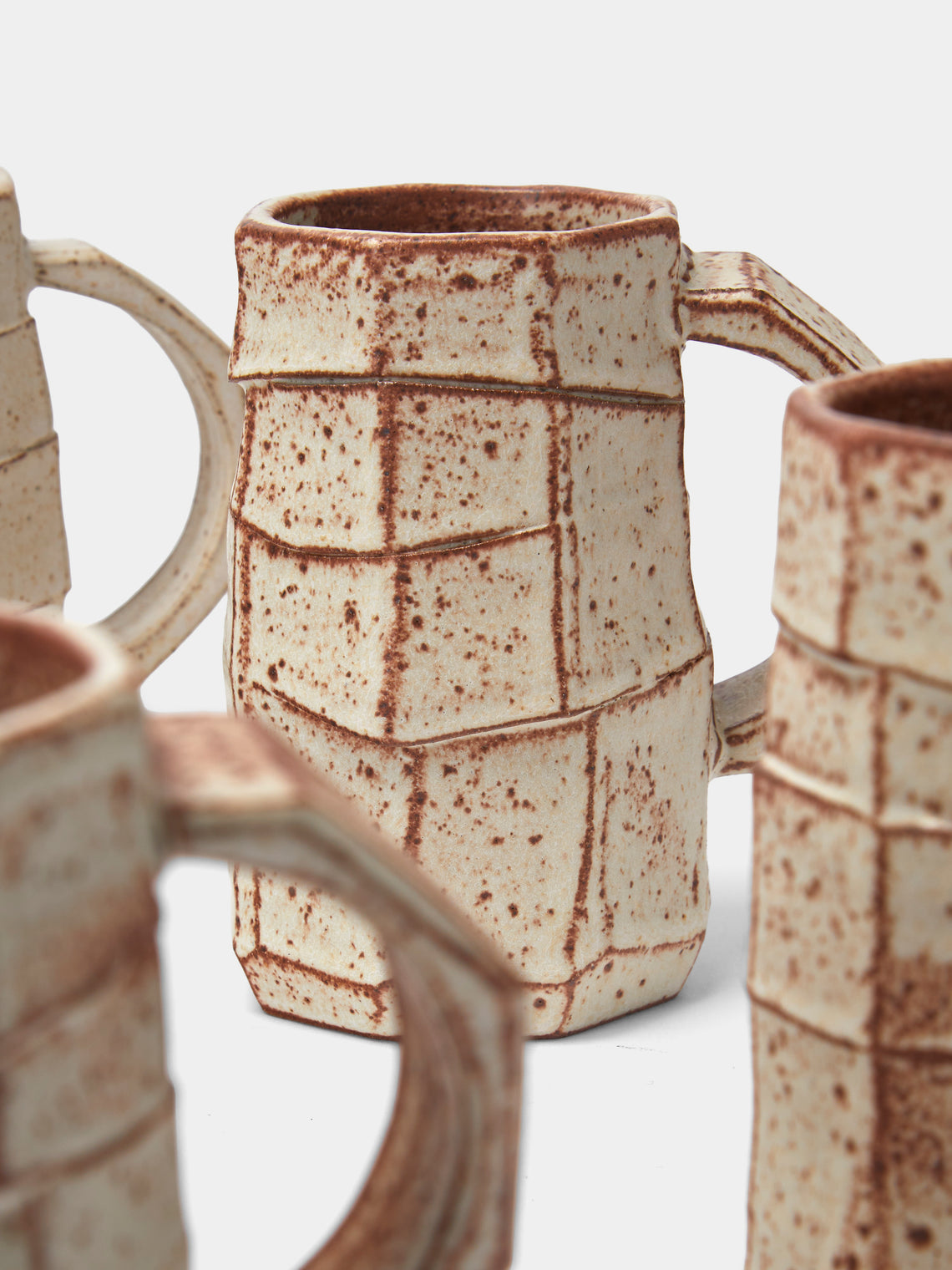 Adam Ross - Hand-Thrown Ceramic Faceted Mugs (Set of 4) - Beige - ABASK