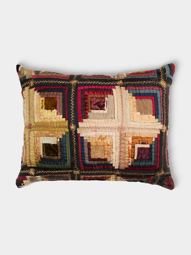 By Walid - 19th-Century Log Cabin Patchwork Damask Cushion (19.5in/50cm) - Multiple - ABASK - 