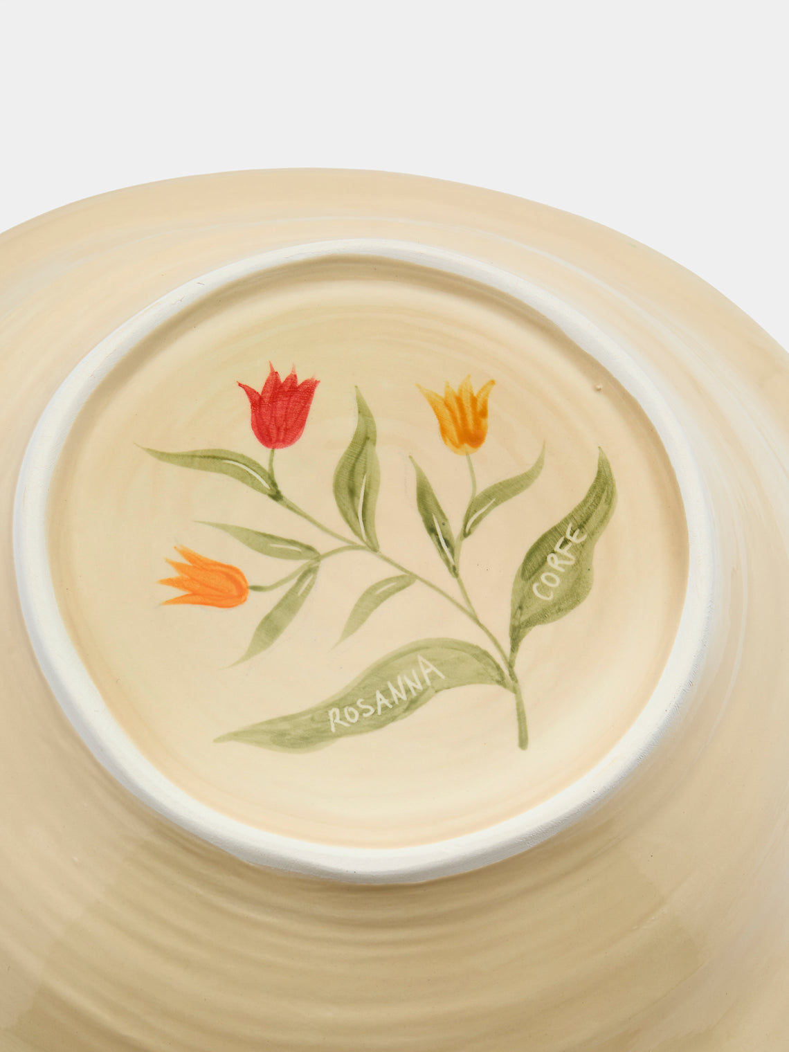 Rosanna Corfe - Tulips Hand-Painted Ceramic Fruit Bowl - Cream - ABASK