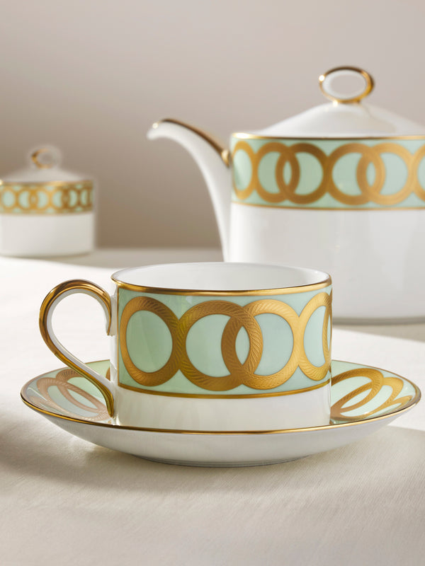 Royal Crown Derby - Riviera Dream Hand-Painted Bone China Teacup and Saucer - Green - ABASK