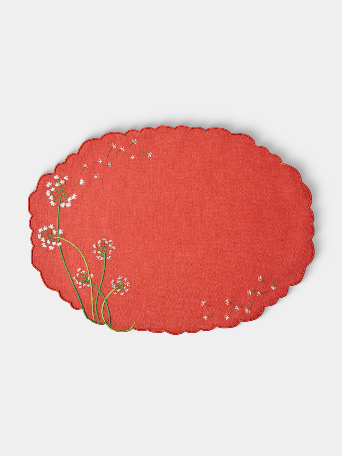 Taf Firenze - | Set of 6 | Floral Hand-Embroidered Linen Placemats and Napkins - Red - ABASK