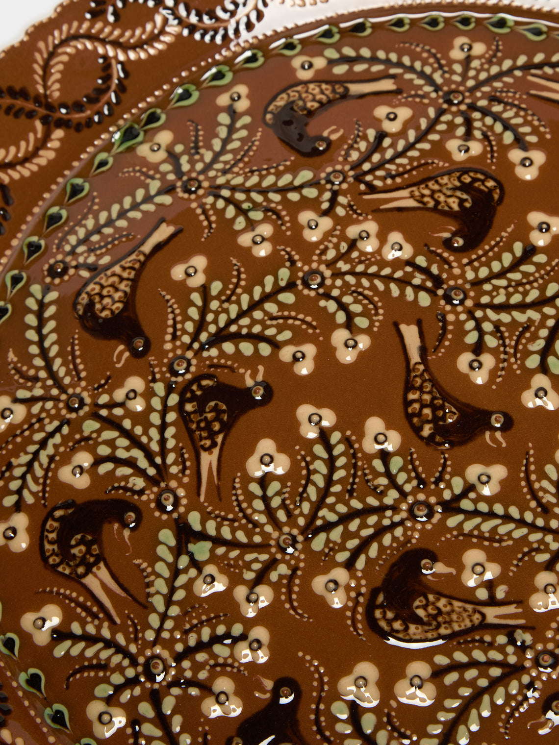 Poterie d’Évires - Birds Hand-Painted Ceramic Large Platter - Light brown - ABASK