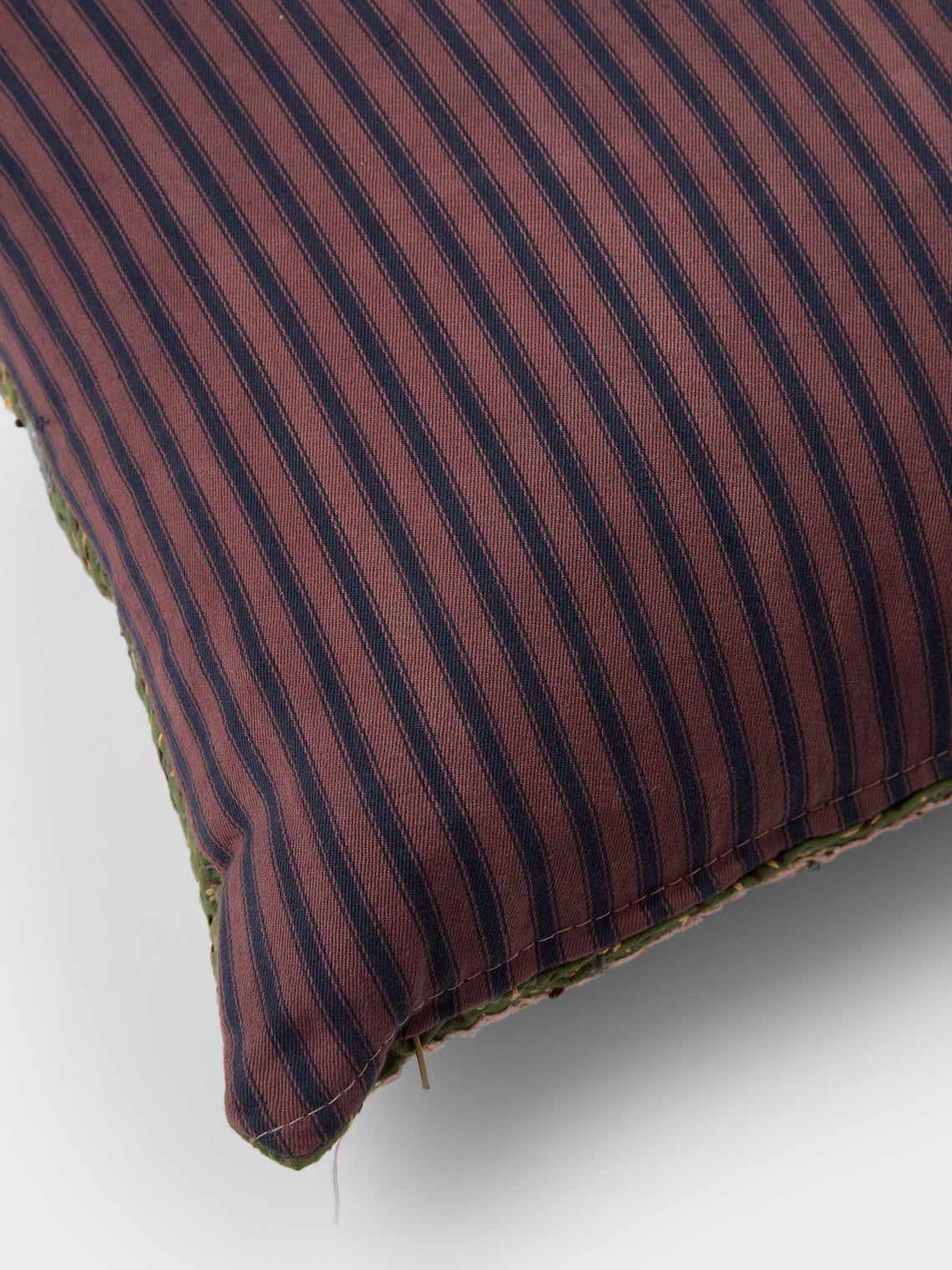By Walid - 19th-Century Needlepoint Wool and Ticking Fabric Cushion (21.5in/55cm) - Multiple - ABASK
