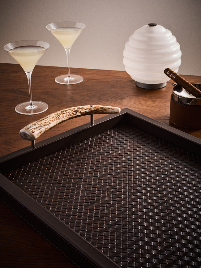 Riviere - Dafne Handwoven Wood and Deer Horn Tray (23.5in/60cm) - Brown - ABASK