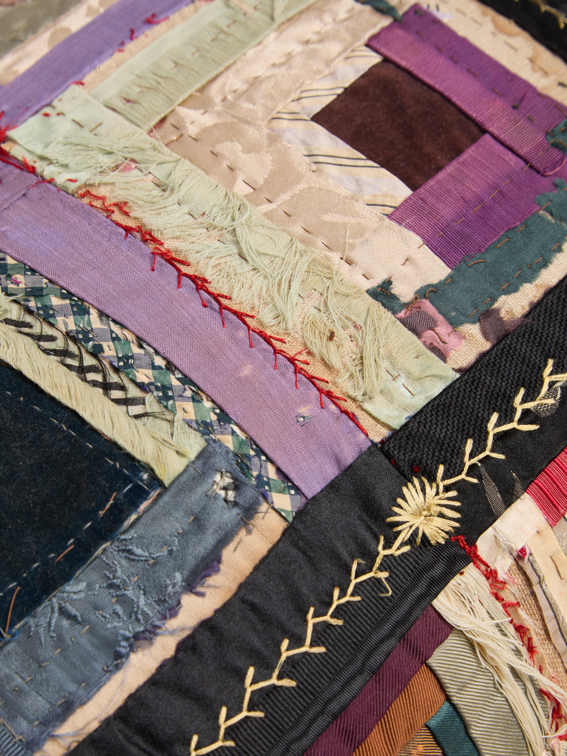 By Walid - 19th-Century Log Cabin Patchwork Damask Cushion (19.5in/50cm) - Multiple - ABASK