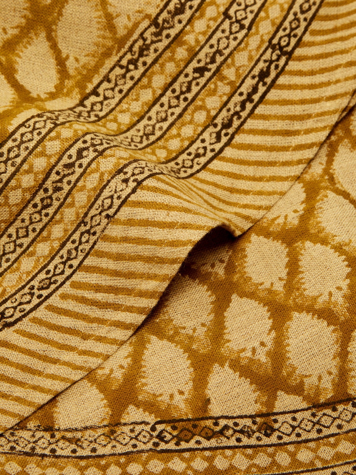 Chamois - Cypress Block-Printed Linen Round Tablecloth (86.5in/2.2m) - Orange - ABASK