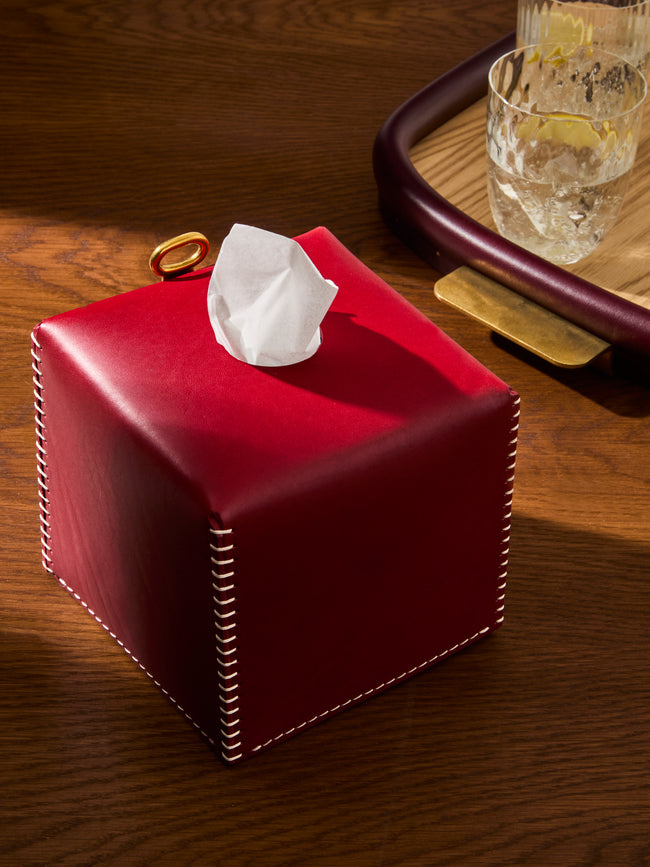 Otzi Studio - Eyelet Leather Tissue Box - Red - ABASK