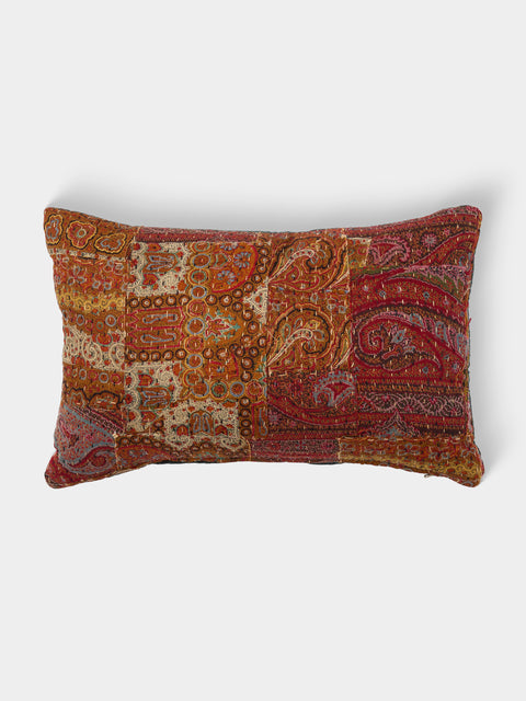 By Walid - 19th-Century Paisley Patchwork Wool and Linen Cushion (16.5in/42cm) - Multiple - ABASK - 