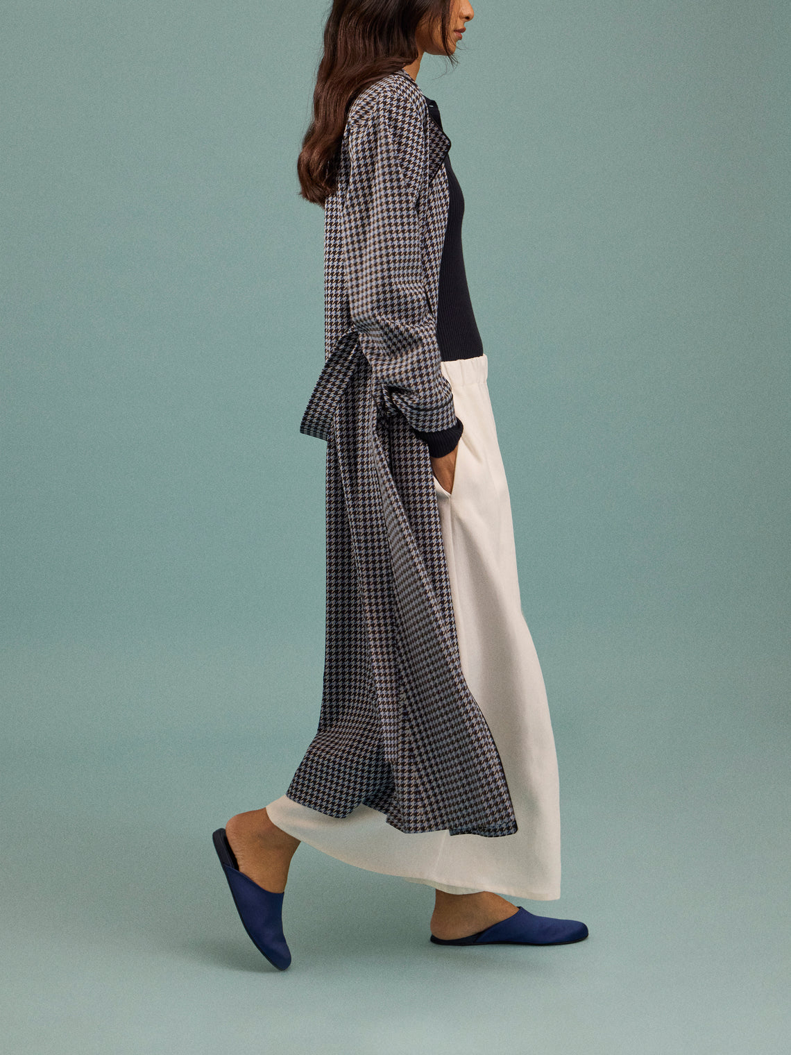 Emilia Wickstead - Georgette Houndstooth Robe - Blue - ABASK