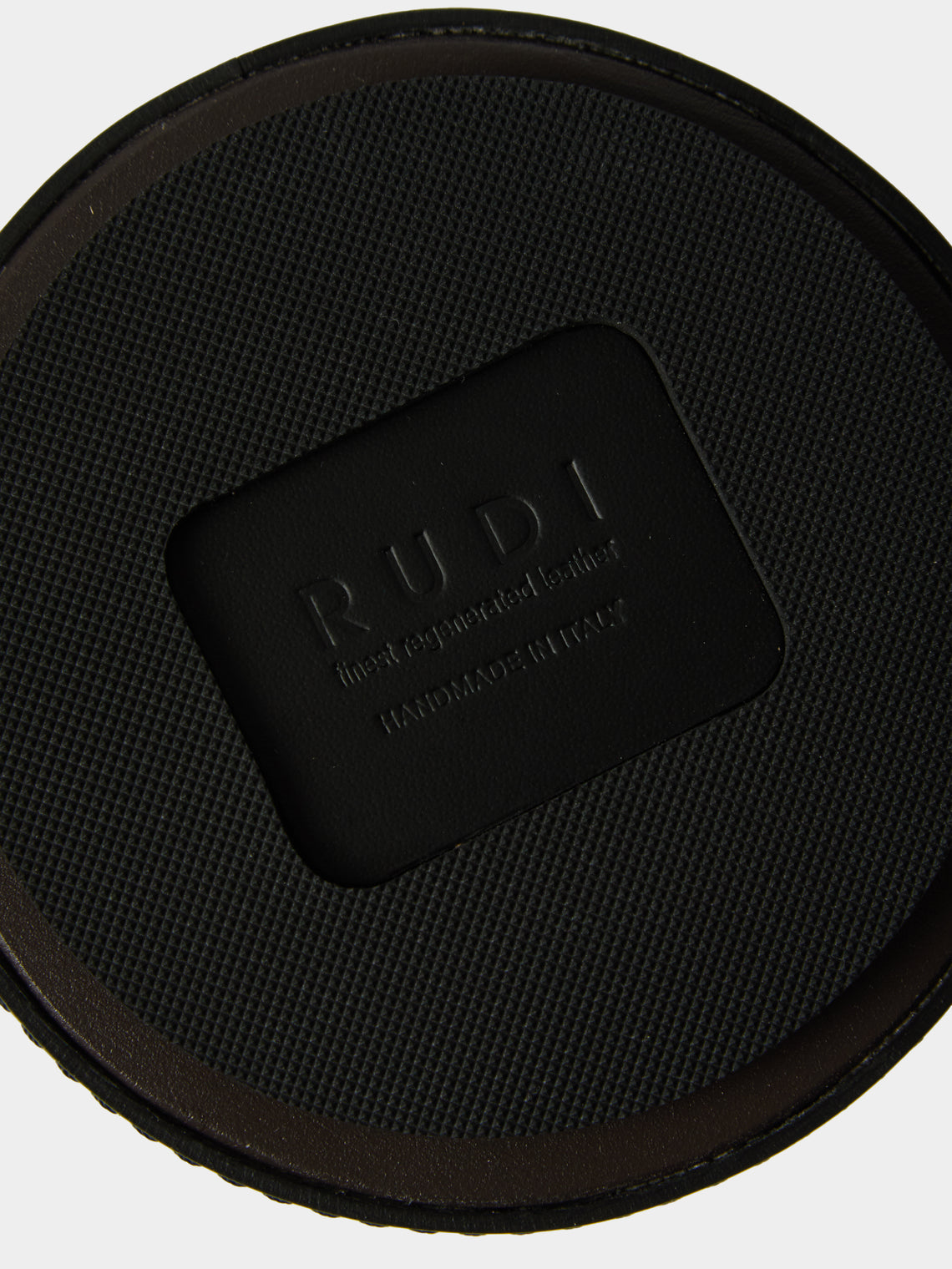 RUDI - | Set of 12 | Nautilus Leather Coasters with Holder - Black - ABASK