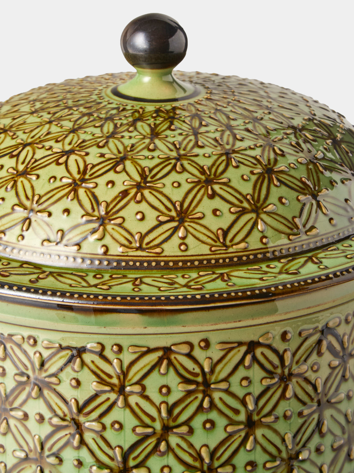 Poterie d’Évires - Geometric Hand-Painted Ceramic Lidded Pot - Green - ABASK