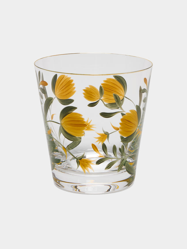 Los Vasos de Agua Clara - Jaipur Hand-Painted Crystal Tumblers (Set of 6) - Yellow - ABASK - 