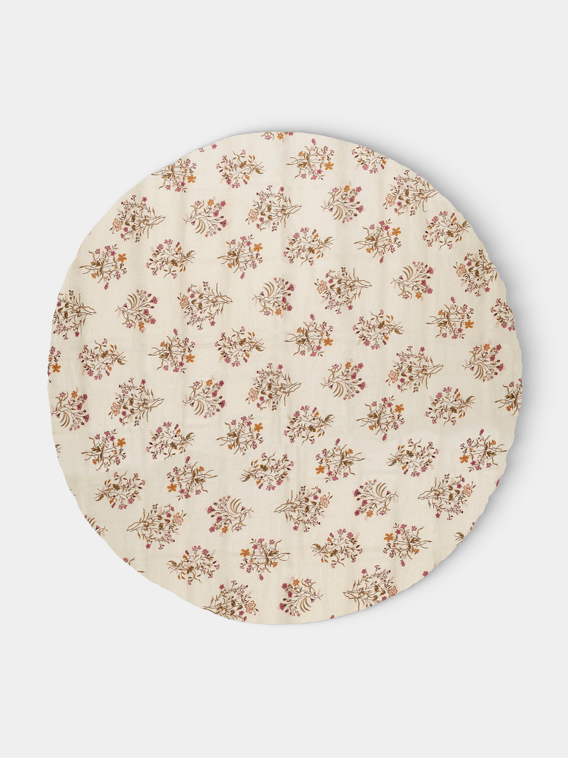 Volga Linen - Scarlet Flax & Field Flowers Overlock-Stitch Linen Round Tablecloth (110in/2.8m) - Cream - ABASK - 