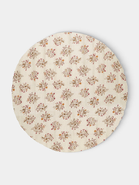 Volga Linen - Scarlet Flax & Field Flowers Overlock-Stitch Linen Round Tablecloth (110in/2.8m) - Cream - ABASK - 