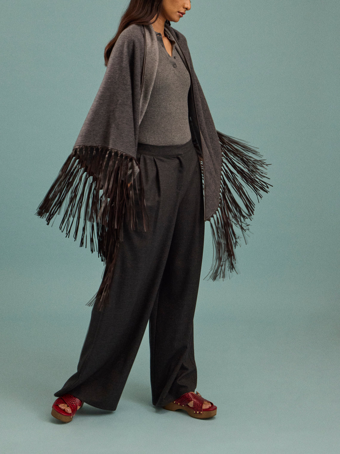 Dusan - Flanella Wool Wide-Leg Trousers | Size: S - Gray - ABASK