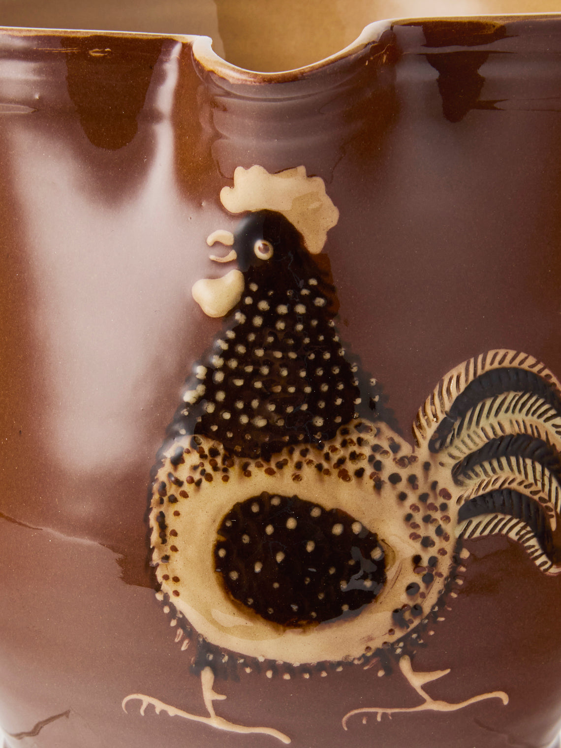 Poterie d’Évires - Chickens Hand-Painted Ceramic Medium Jug - Light Brown - ABASK
