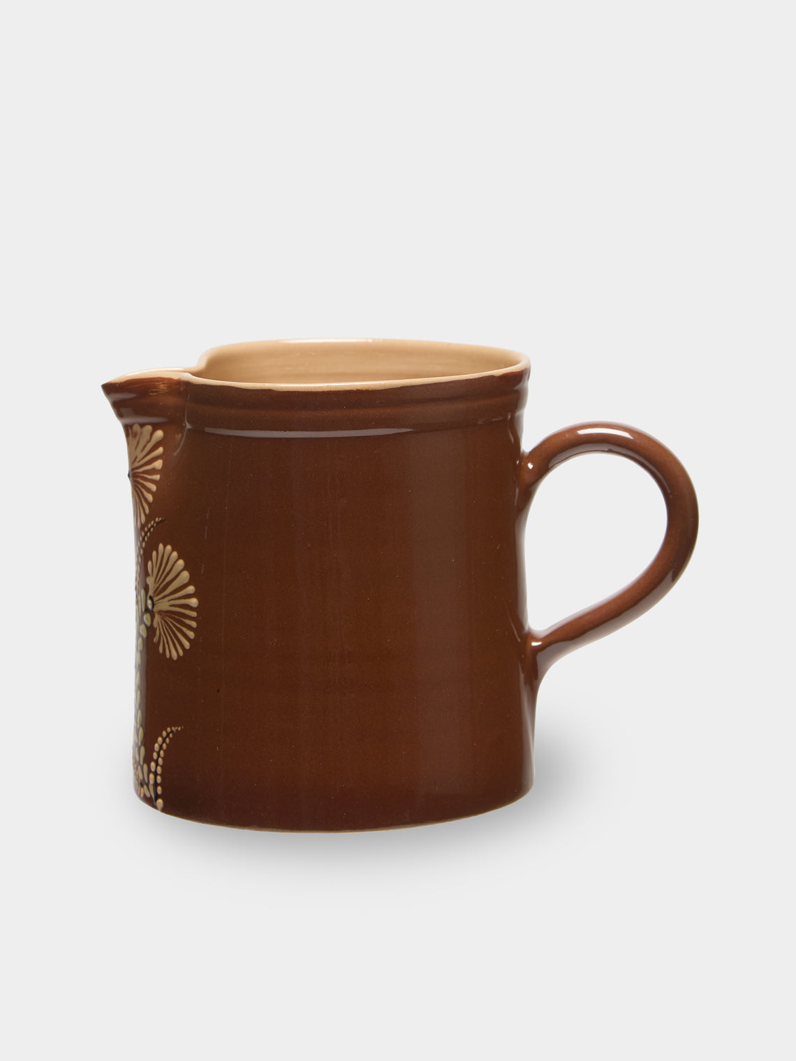 Poterie d’Évires - Flowers Hand-Painted Ceramic Straight-Edge Jug (34oz/1L) - Light brown - ABASK