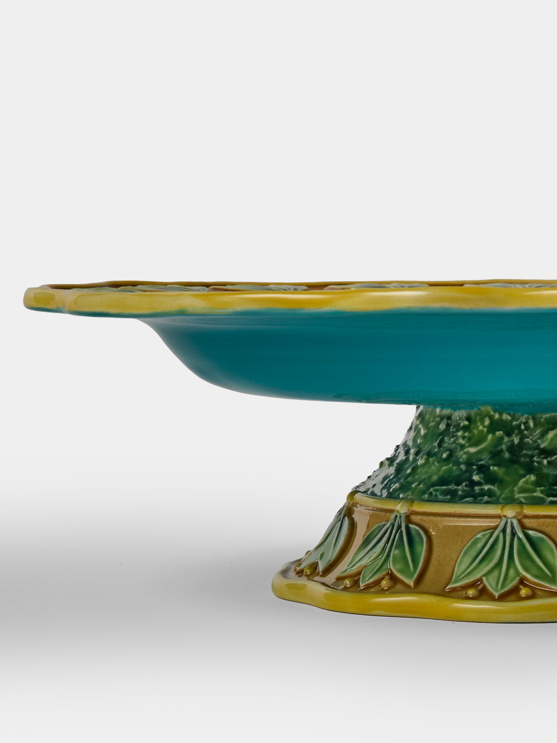 Verdolini - Chestnut Hand-Painted Majolica Ceramic Cake Stand - Blue - ABASK
