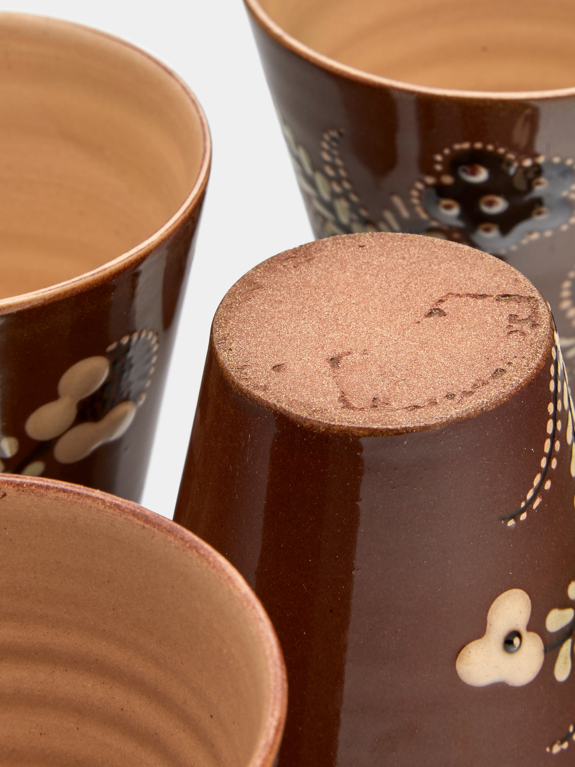 Poterie d’Évires - Flowers Hand-Painted Ceramic Coffee Cups (Set of 6) - Light brown - ABASK