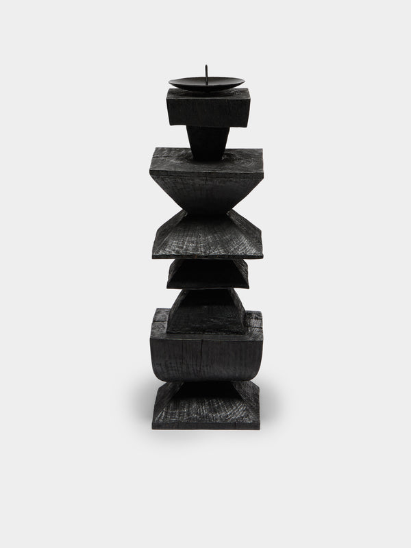 Jamie Gaunt Designs - Totem Hand-Carved Wood Candle Holder - Black - ABASK - 