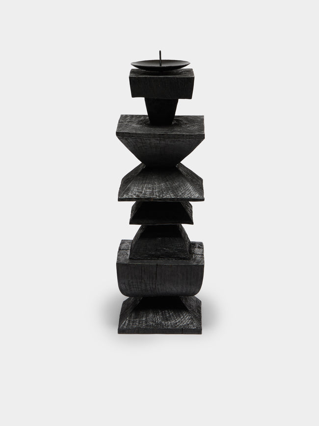 Jamie Gaunt Designs - Totem Hand-Carved Wood Candle Holder - Black - ABASK - 
