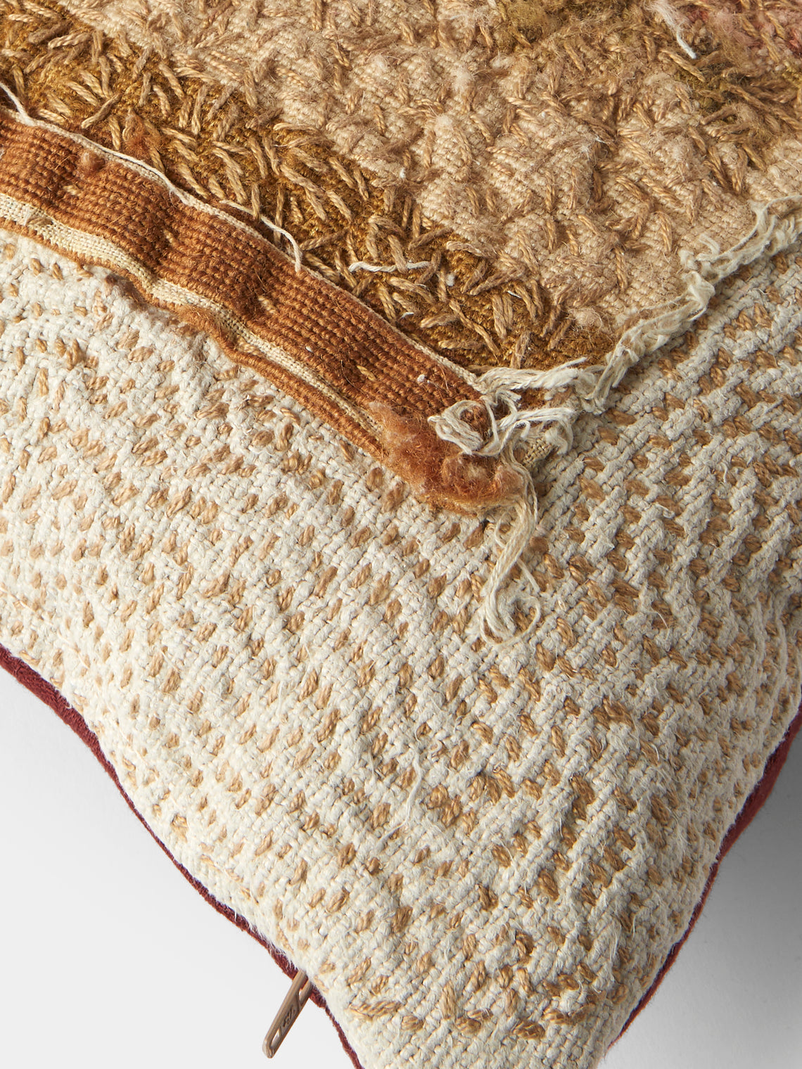 By Walid - 19th-Century Needlepoint Wool, Linen and Damask Cushion (17.5in/45cm) - Multiple - ABASK