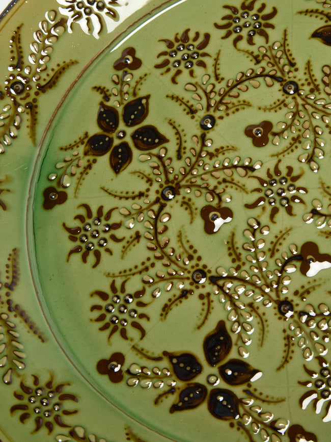 Poterie d’Évires - Flowers Hand-Painted Ceramic Round Platter - Green - ABASK