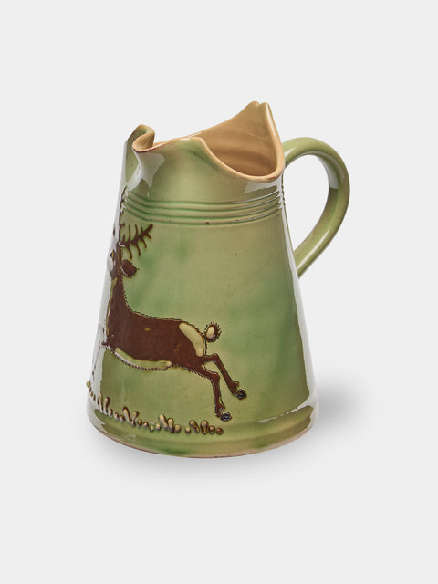 Poterie d’Évires - Stags Hand-Painted Ceramic Petite Milk Jug - Green - ABASK - 