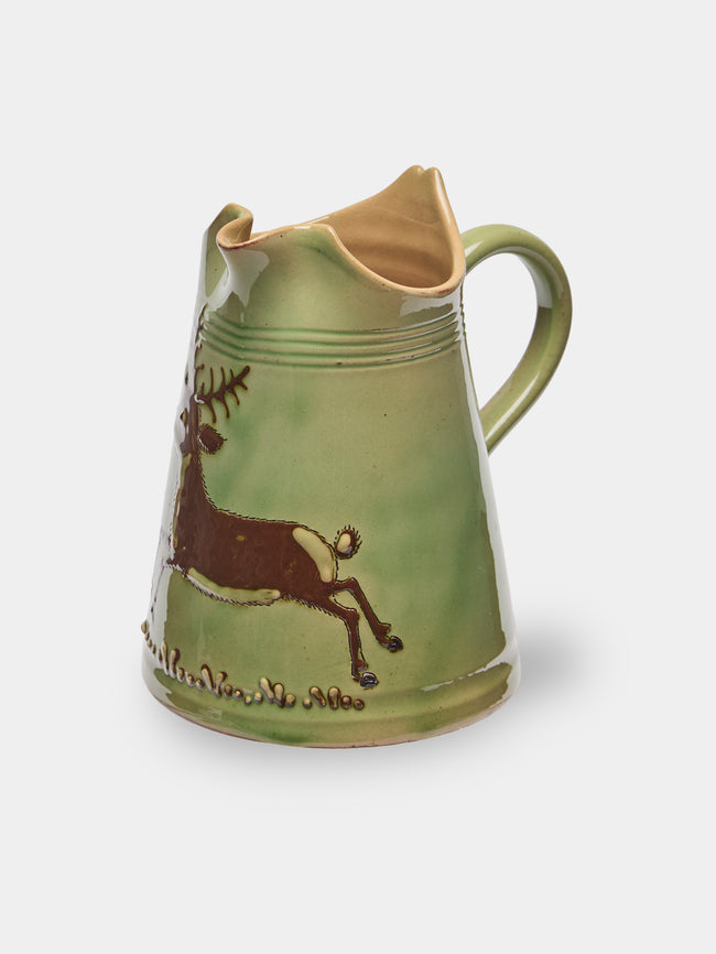 Poterie d’Évires - Stags Hand-Painted Ceramic Petite Milk Jug - Green - ABASK - 
