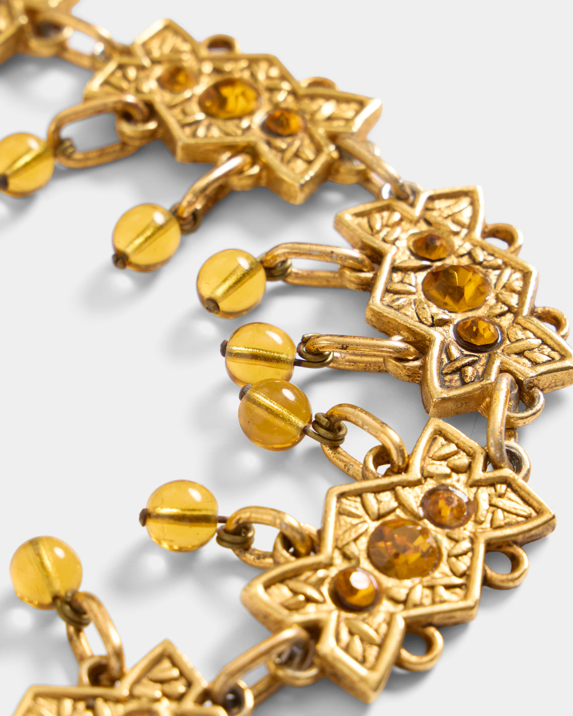 Mahnaz Collection - Women's Vintage 1980 Alexis Lahellec Gilt Metal, Resin and Amber Necklace - Gold - ABASK